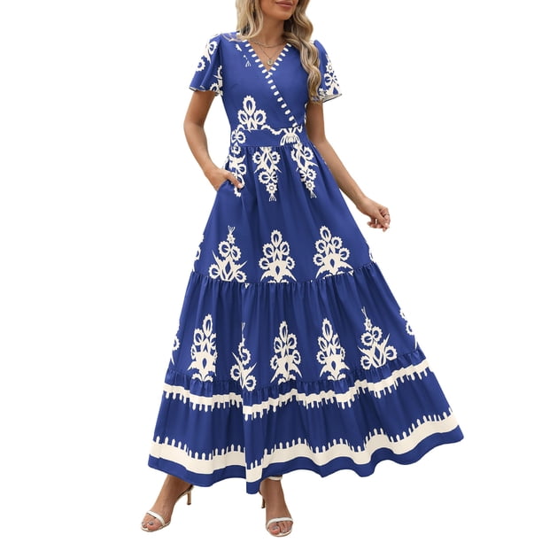 Vestido largo PRETTYGARDEN para mujer, verano 2025, cuello en V, estampado floral