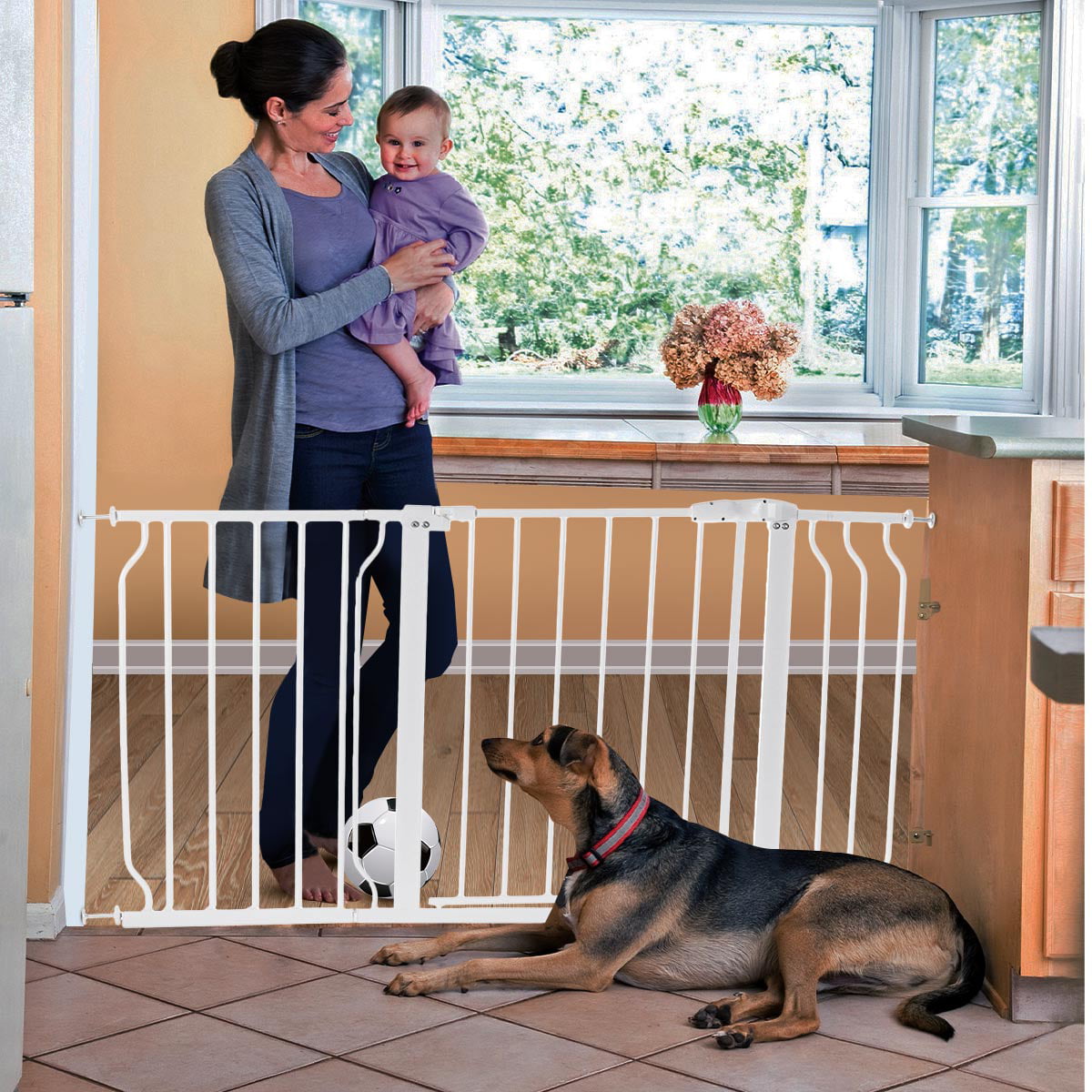 Safety Baby Gate Dog Pet Fence Barrier Adjustable Walk Thru Wide Swinging Door 