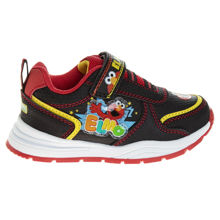 Sesame Street Kids Elmo Hook and Loop Fashion Sneaker. Toddler Little Kids Black Red 6