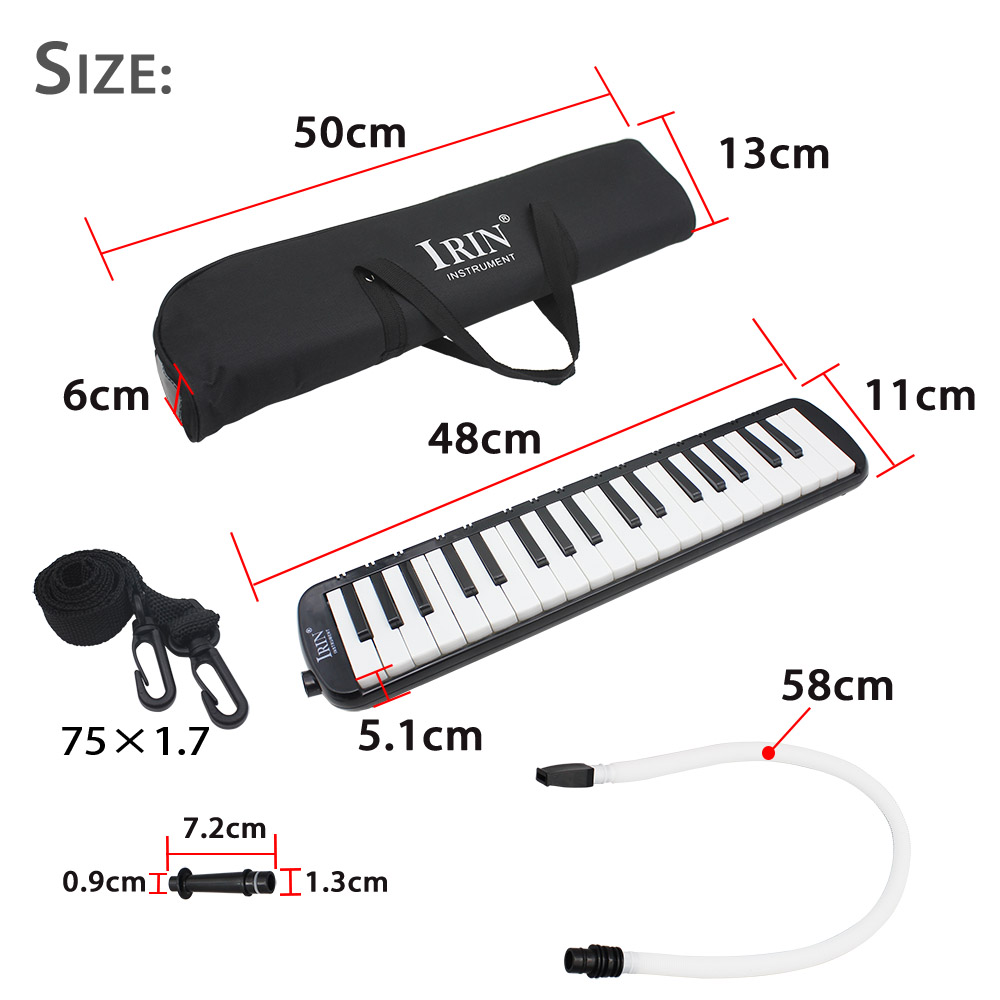 Melodica 37 Keys Tubes Mouthpiece Air Piano Keyboard Musical Instrument with Carrying Bag, Black - image 5 of 6