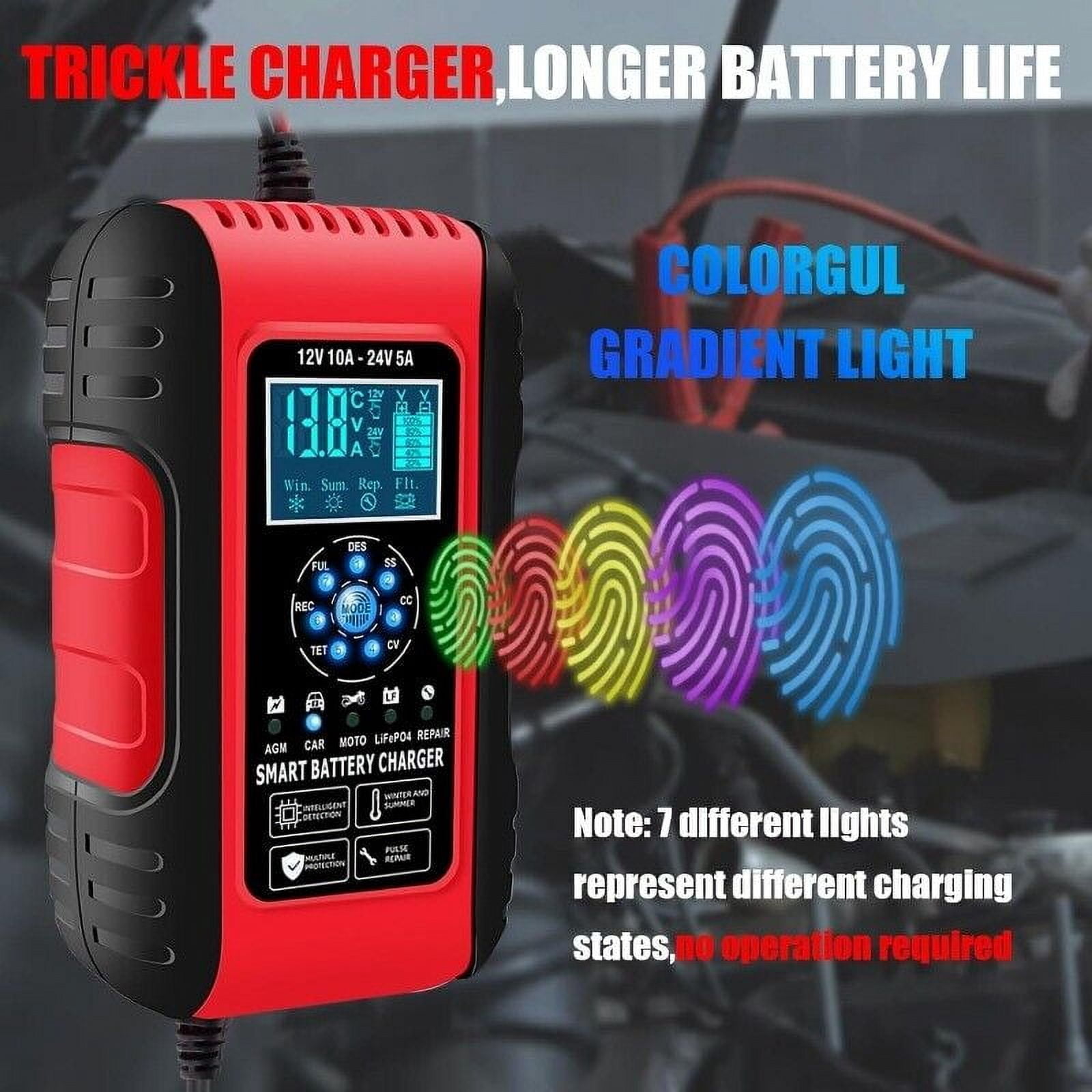 10A Car Battery Charger 12V/24V for Auto Motorcycle AGM Lifepo4 Lead Acid
