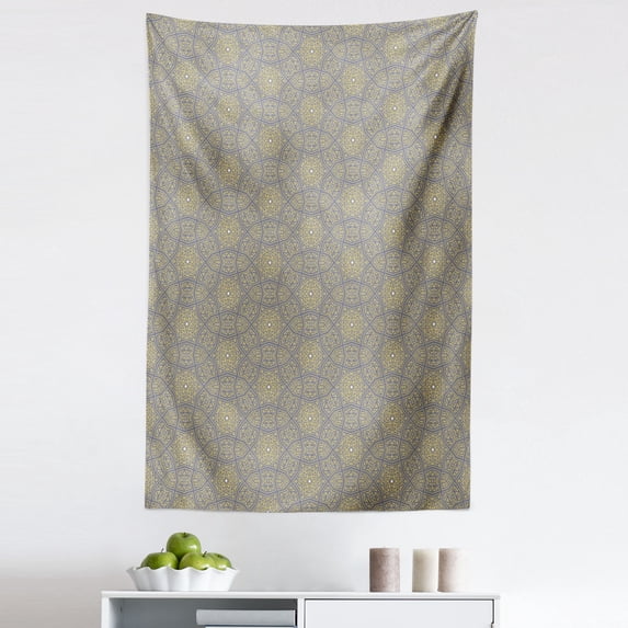 Traditional Tapestry, Floral Pattern with Curly Leaf Motifs Antique Ornament, Fabric Wall Hanging Decor for Bedroom Living Room Dorm, 5 Sizes, Purple Grey and Yellow, by Ambesonne