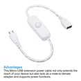 thumbnail image 4 of Unique Bargains Micro-USB Extension Cable with ON/Off Switch Female to Male Extension Power Cords Adapter White, 4 of 5