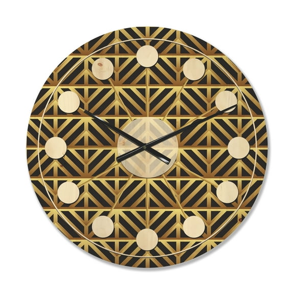 Designart 'Metallic Golden Luxury Geometrics XII XIV' Mid-Century Modern Wood Wall Clock