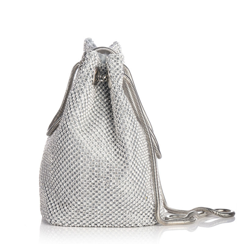 Women's Evening Bag- Full Rhinestones Mini Bucket Bag Shining Crossbody Bag  Shoulder Bag for Party Wedding 