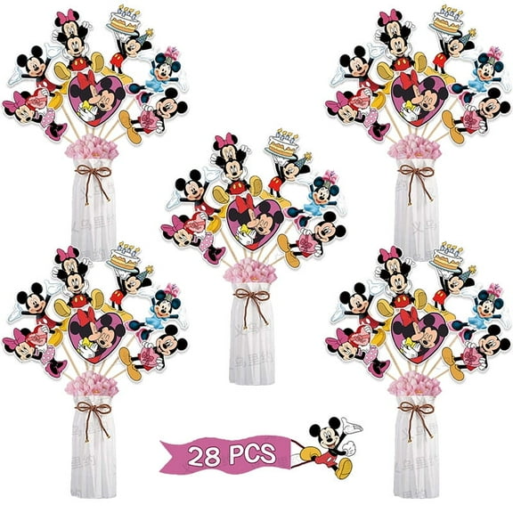 Mickey Birthday Party Supplies,28PCS Party Centerpieces Decorations for Mouse Theme Party Supplies Decor