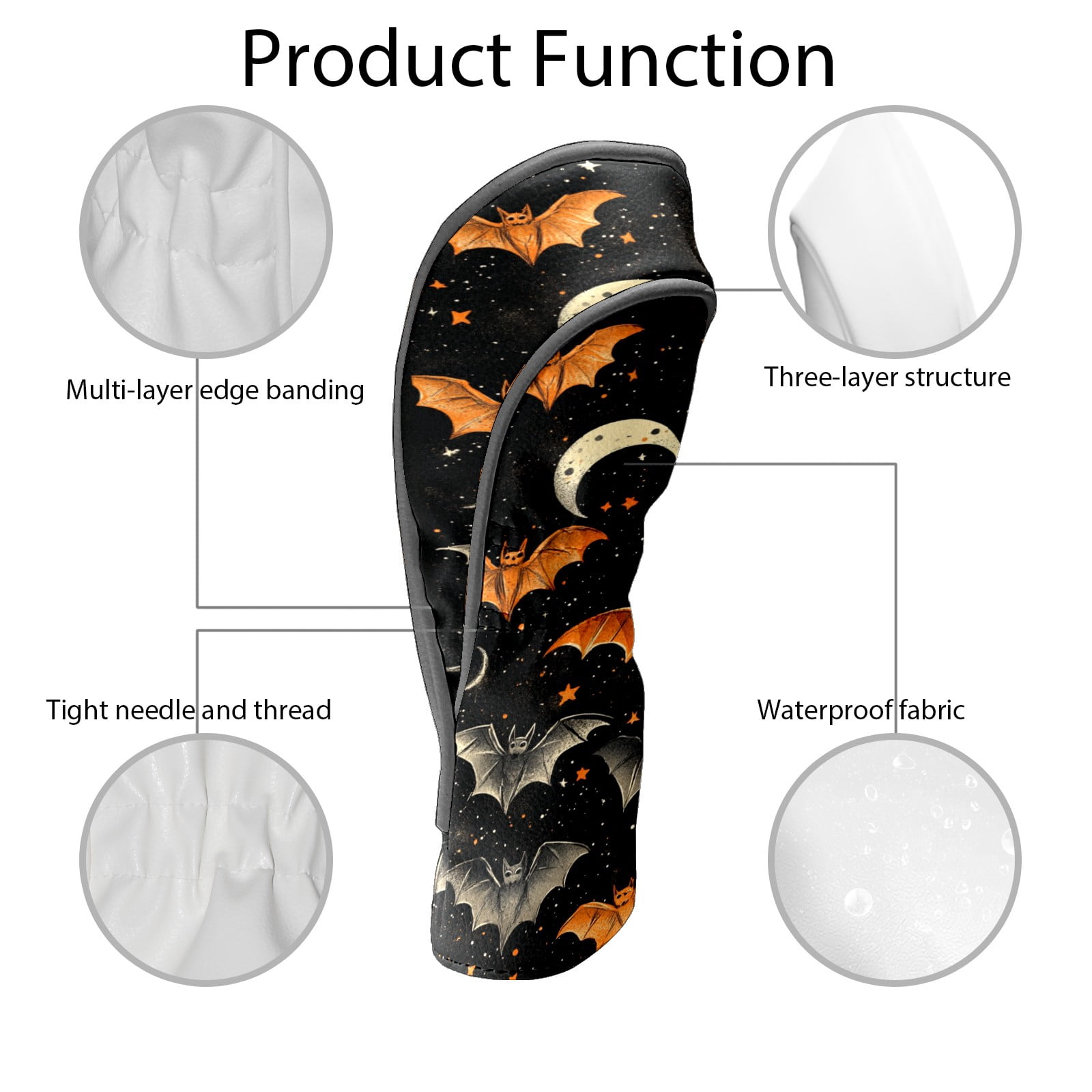 Golf Club Covers PU Leather Waterproof Head Covers for Fairway Woods Hybrids Bats Stars Moon