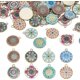 thumbnail image 1 of 48 piezas de dijes redondos planos de flores de 8 estilos, 18 mm, estilo bohemio, colgantes de caleidoscopio con estampado de aleación., 1 of 6