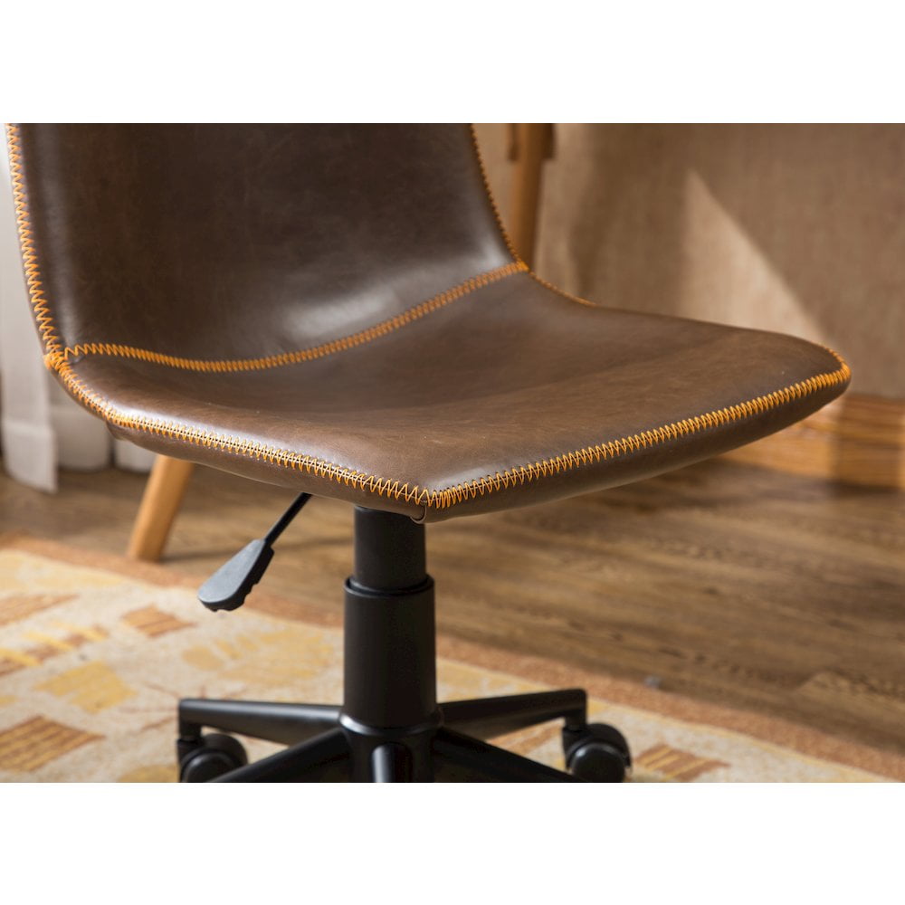 Roundhill Furniture Cesena Faux Leather Swivel Office Chair in Antique Brown