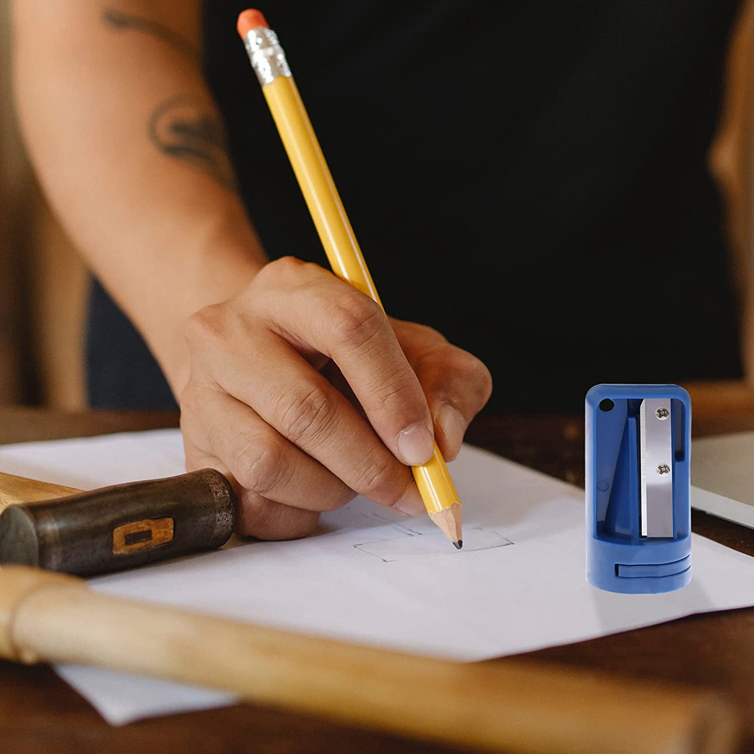 ABCISI 10 Pack Carpenter Pencil Sharpener, Compact Manual Carpenter Pencil Sharpener, Portable Woodwork Pencil Cutter for Woodworking Travel Office, 5 Vibrant Shades