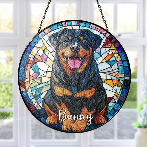 Custom Rottweiler Stained Glass Suncatcher, Personalized Dog Portrait Memorial Gift, Pet Lover Window Hanging Decor, Bulldog Suncatcher