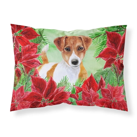 Jack Russell Terrier Poinsettas Fabric Standard Pillowcase
