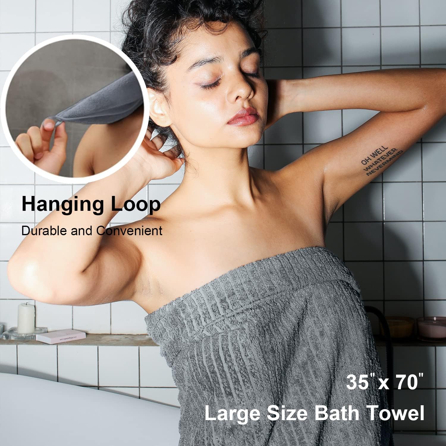 Jessy Home 4-Pack Striped Bath Towel Set, Dark Gray photo 4