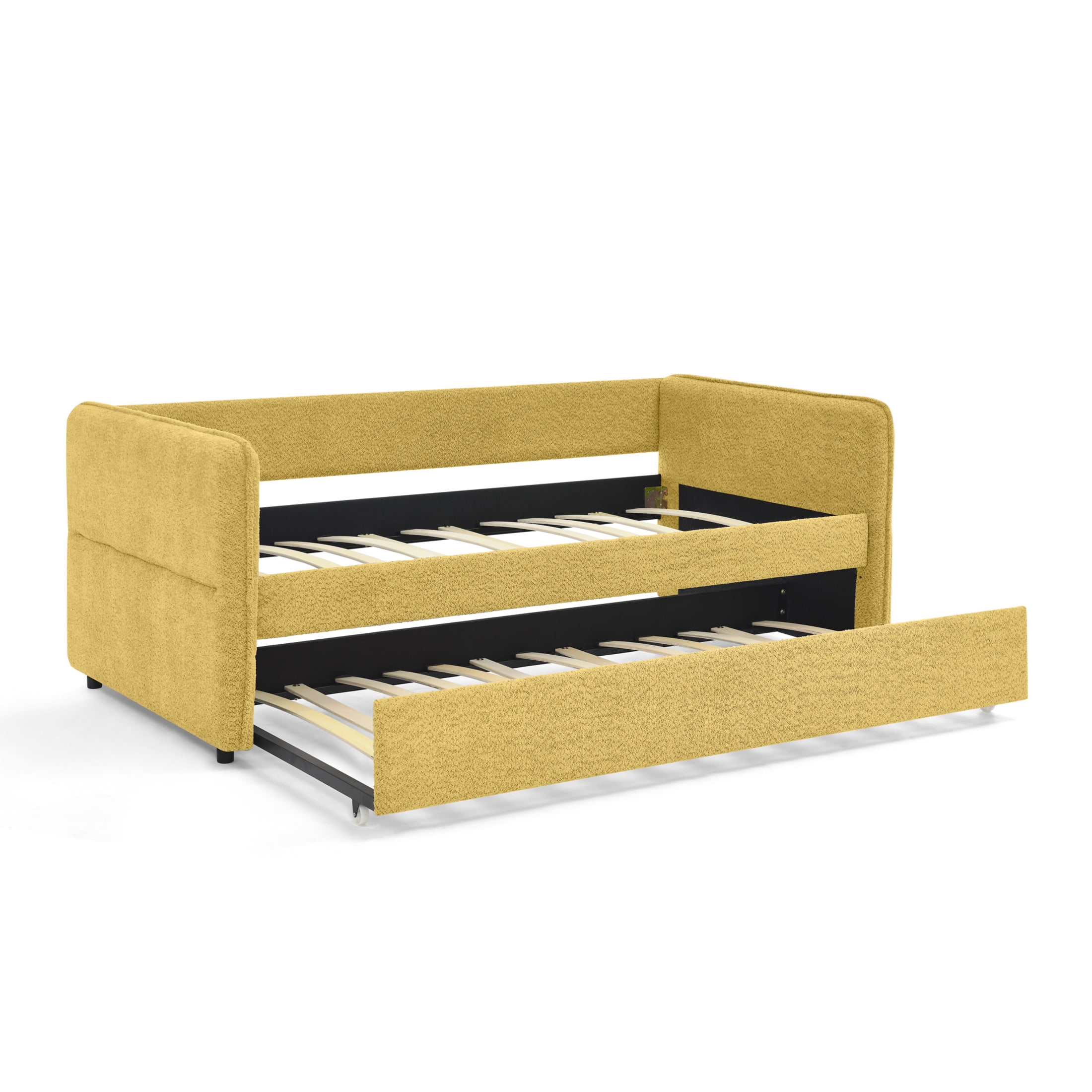 Noble House Zenton Twin Size Boucle Daybed, Tufted Sofa Bed Frame with Trundle, Modern Guest Sleeper Couch, Yellow