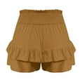 thumbnail image 6 of YUGYXL Women's Cotton Ruffle Shorts High Stretch Waist Summer Shorts Cute Pleated Shorts Elegant Outdoor Shorts Khaki S, 6 of 6