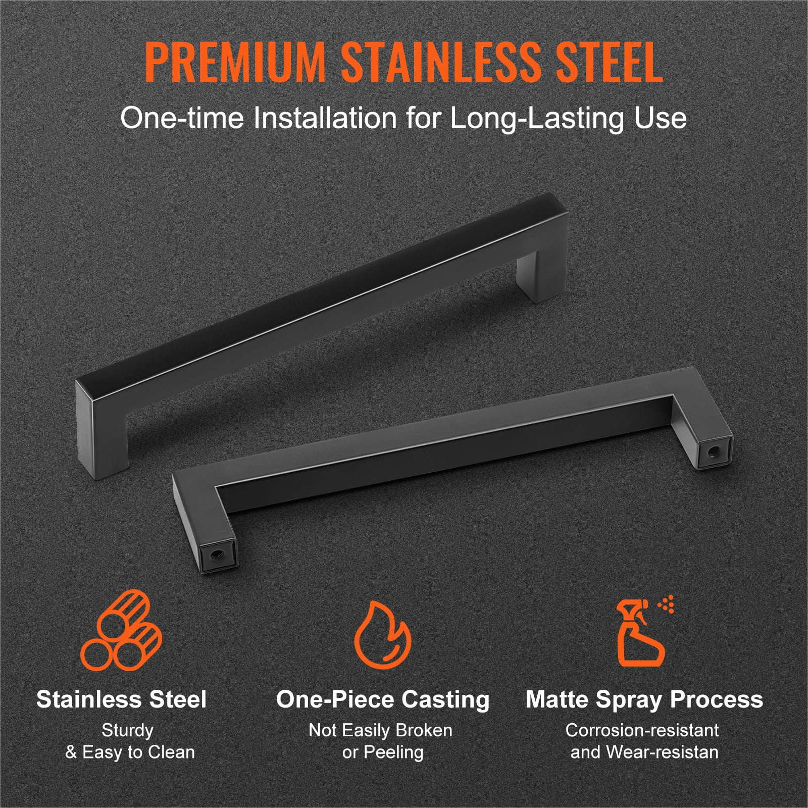 VEVOR 10 Pack Stainless Steel Kitchen Square Cabinet Handles Pulls 5.03in / 128mm