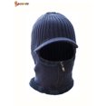 thumbnail image 3 of Spencer 2 In 1 Men Winter Warm Balaclava Beanie Hat Scarf Knit Caps Windproof Conjoined Sleeve Wool Cap Zipper Neck Warmer Ear Protector "Navy Blue", 3 of 8