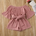 thumbnail image 2 of Baby Girls Solid Color One-piece Playsuit Off-the-shoulder Short Flared Sleeves, 2 of 9