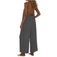 thumbnail image 3 of QATAINLAV Womens Jumpsuit Casual Plus Size Cotton Linen Overalls Baggy Wide Leg One Piece Pants Solid Color Short Sleeve Crewneck Romper Birthday Gifts Beige S, 3 of 7
