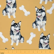 jejeloiu Cute Cat Husky Fabric by the Yard 1 Yard,Dog Bone Home Decor Fabric by the Yard,Yellow White Black Sewing Fabric Teens,Microfiber Room Decoration