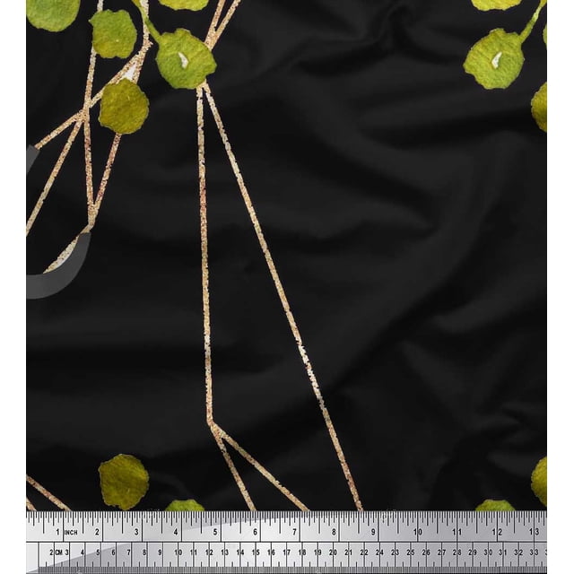 Soimoi Black Cotton Cambric Fabric Leaves & Ranunculus Floral Fabric Prints By Yard 58 Inch Wide