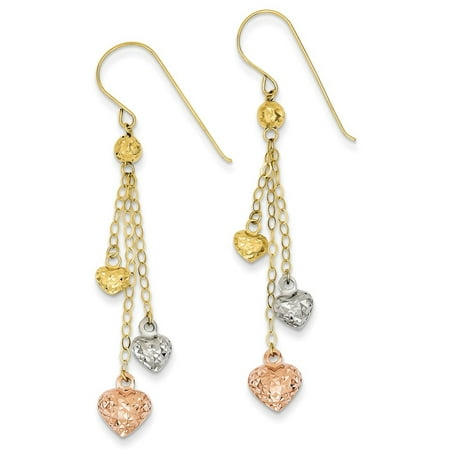 Love Drop Chandelier Earrings - 14kt Tri Color Yellow White Gold Puff Heart Drop Dangle Chandelier Earrings Love Fine Jewelry Ideal Gifts For Women Gift Set From Heart