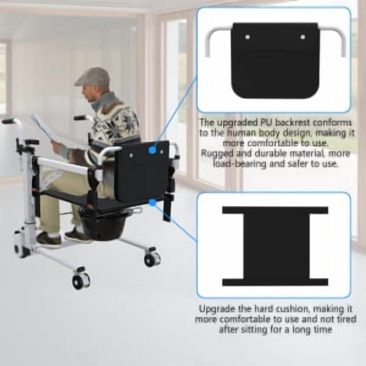 Patient Lift Transfer Chair, Home Bedside Commode Elderly Transport Chair, Wheelchair Lift for car, Toilets Seat Transfer Aid