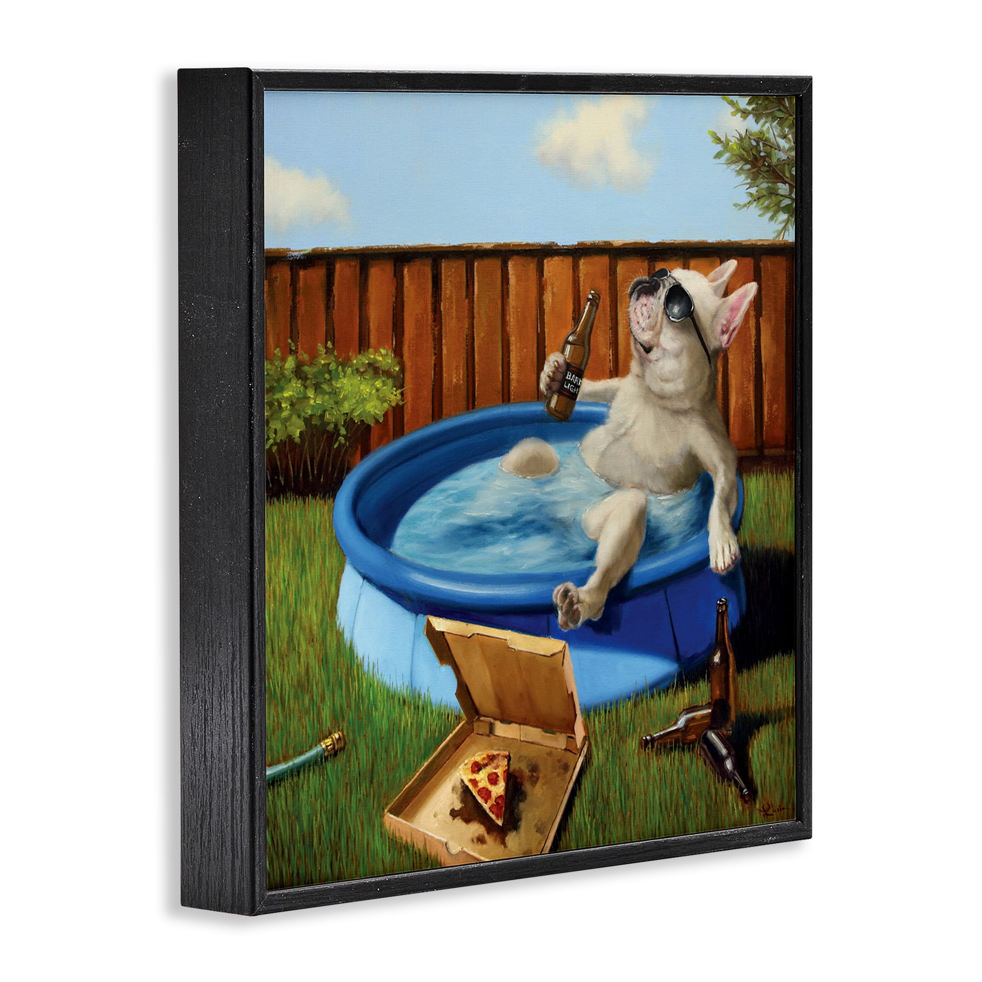 Stupell Industries Dog Drinking in Summer Pool Animals & Insects Painting Black Framed Art Print Wall Art, 24 x 24