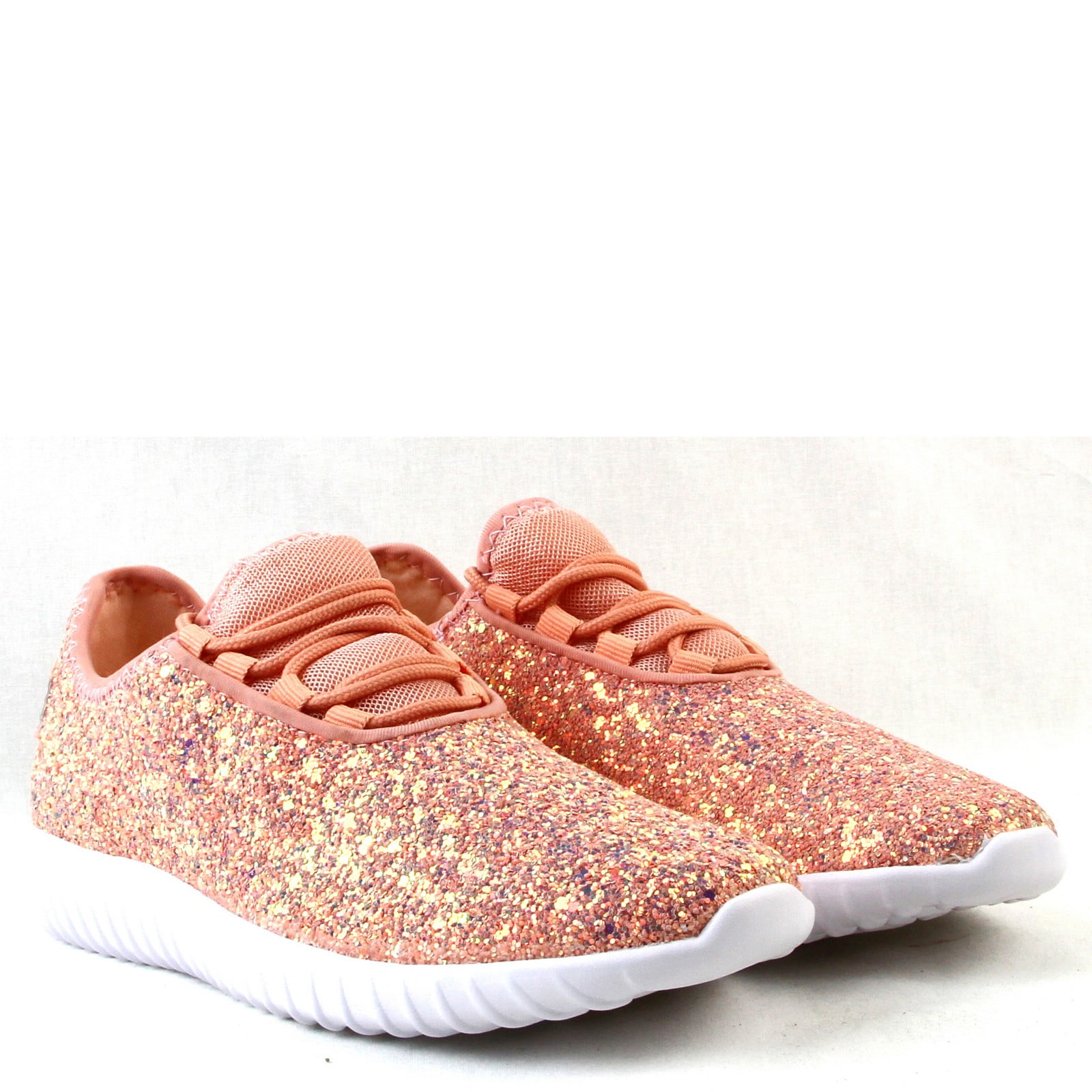 Womens Lightweight Sneaker Walking Fashion Shoes Glitter Rose Gold All Sizes