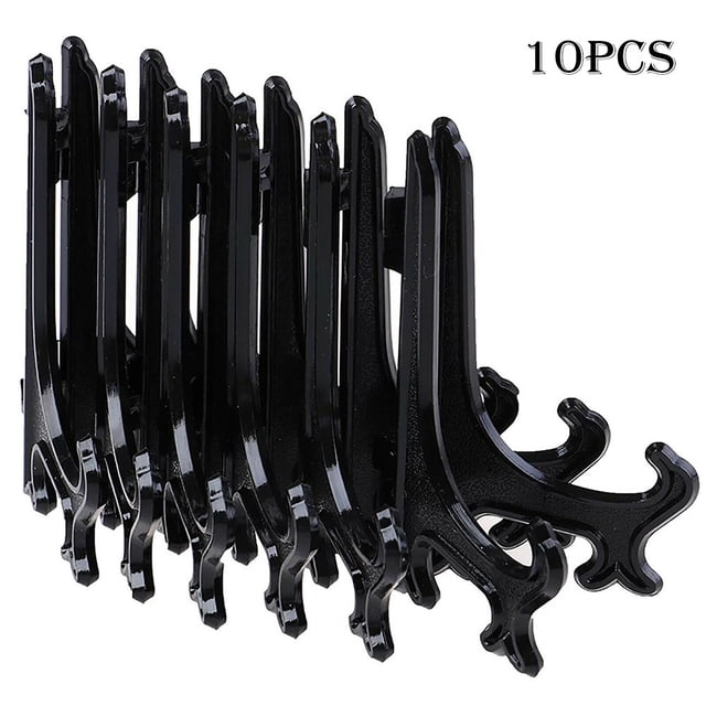 LEFU 10 Pack 3 Inch Plastic Easel Stand, Display Stand, Plate Stands for Display, Photo Holder Picture Frame Book Stand (Black)