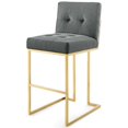 thumbnail image 3 of Bar Stool Chair Barstool, Set of 2, Velvet, Metal Steel, Gold Grey Gray, Modern Contemporary Urban Design, Bar Pub Cafe Bistro Hotel Restaurant Hospitality, 3 of 4