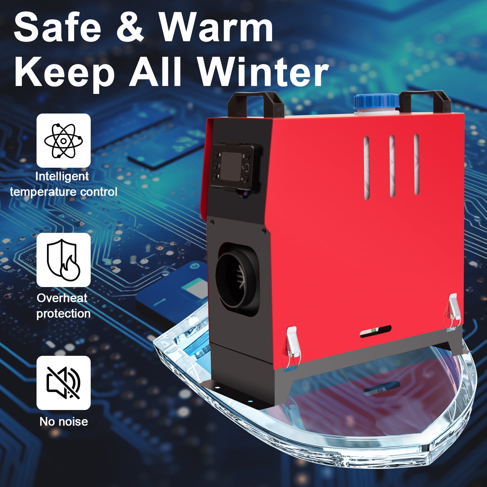 Jacgood 12V 8KW Diesel Air Heater, Black, With LCD Display, Remote Control, Silencer, for Recreational Vehicle
