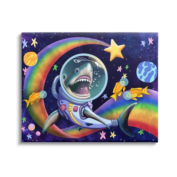 Stupell Industries Shark in Outer Space Animals & Insects Painting Gallery Wrapped Canvas Art Print Wall Art, 20 x 16