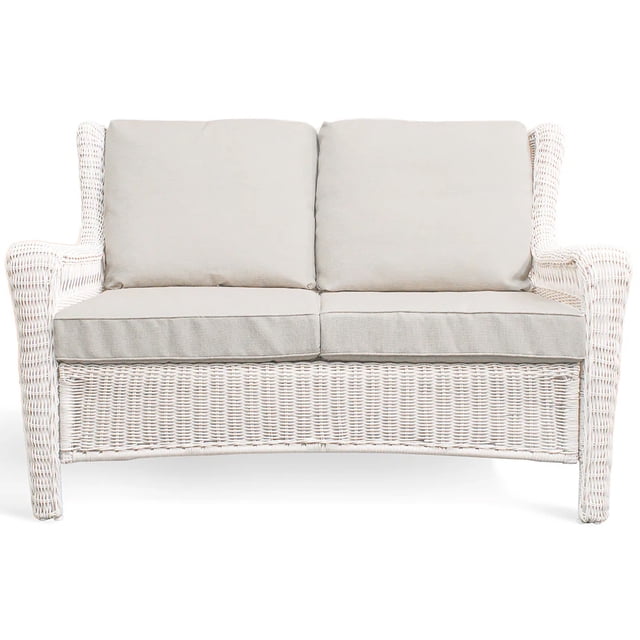 Causeuse de Patio Extérieure Canapé 2 Places Canapé en Osier Toutes Saisons avec Coussin Doux pour Petit Balcon Appartement Véranda Jardin, Beige