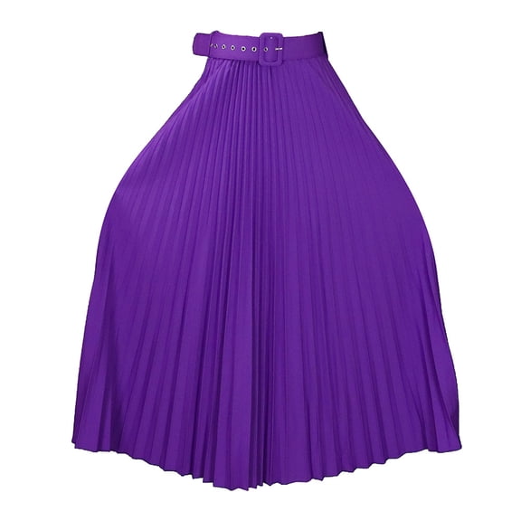 AURA Womens High Waist A Line Maxi Skirt With Belt Solid Color Office Commuter Elegant Skirt
