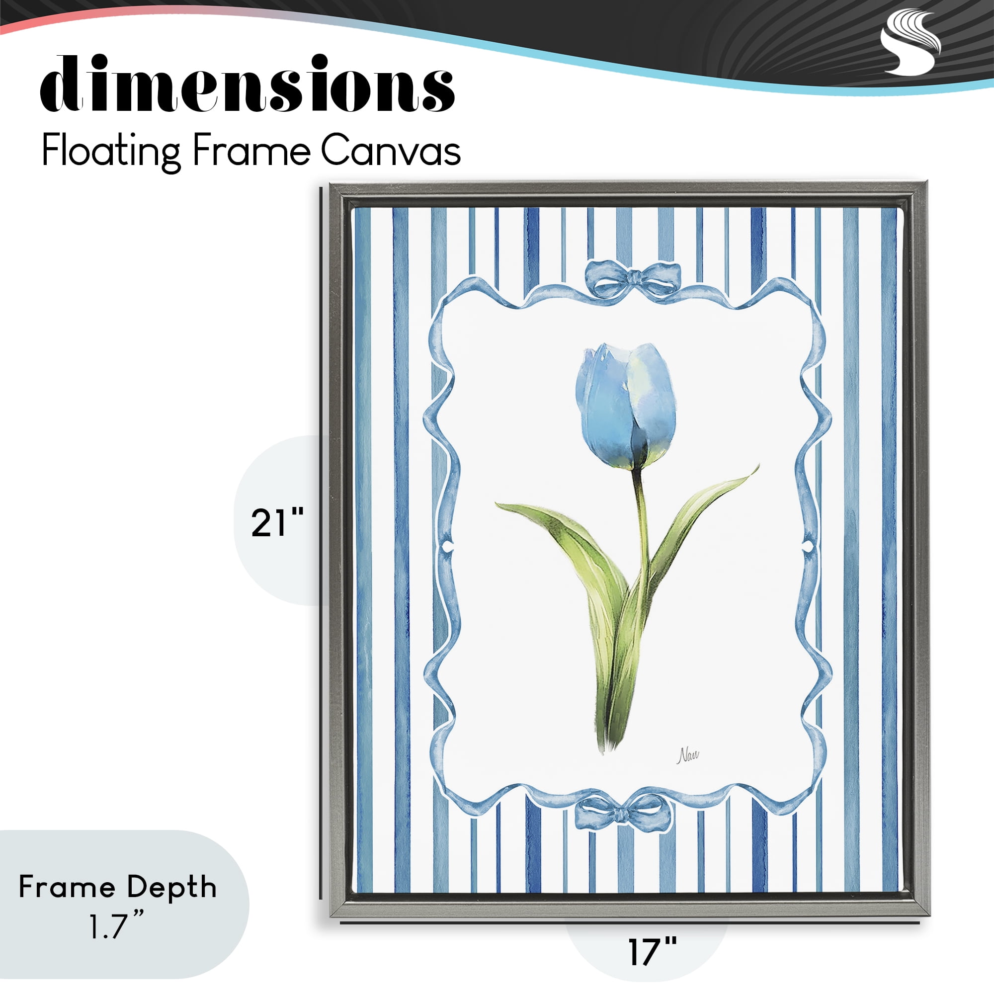 Stupell Industries Single Blue Tulip Stripes Gray Framed Floater Canvas Wall Art, design by Nan