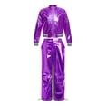 thumbnail image 3 of TSSOE 2-piece Jazz Dance Set for Girls Boys Metallic Hip Hop Dance Outfits Zip Up Bomber Jacket with Cargo Pants Purple 8, 3 of 7