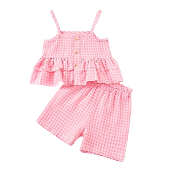 WRKEKC Girls Summer Outfits Plaid Gingham Colorful Sleeveless Halter Top and Matching Shorts Set for 0-6 Years