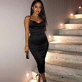 thumbnail image 3 of Women's Sexy Leather Spaghetti Straps Dresses Low Cut Sleeveless Backless Slit Hem Party Cocktail Club Midi Bodycon Dress, Black, M, 3 of 5