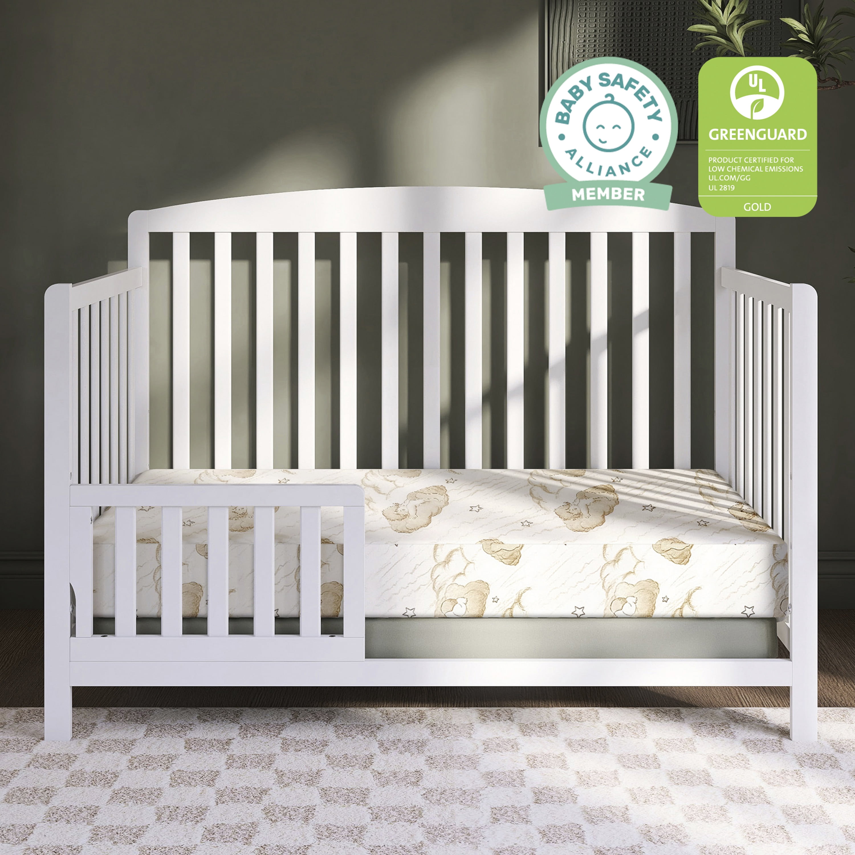Dream On Me 2 in 1 Little Lullaby Crib and Toddler Mattress, Beige Cloud