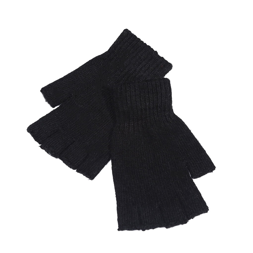 Fingerless Gloves Autumn Winter Soft Warm Knitted Open Finger Gloves for Women Men Black