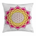thumbnail image 1 of Lotus Throw Pillow Cushion Cover, Flower of Life Sacred Geometry Pattern inside Lotus Petals Yoga Zen Image, Decorative Square Accent Pillow Case, 20 X 20 Inches, Hot Pink Orange Yellow, by Ambesonne, 1 of 2