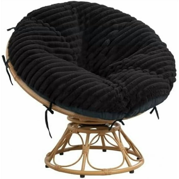 Fluffy Shaggy Cover for Papasan Chair Cushion, Plush Faux Fur Slipcover ONLY, (Without Cushion) Removable Soft Papasan Cushion Covers with 8 Ties, (Black, 50"x50")