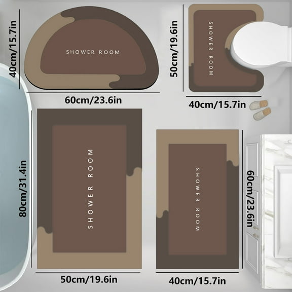 kkbbma under $5 Bathroom Rugs Sets 4 Piece, Non-Slip Absorbent Bath Mats, Polyester Bath Rug with U-Shaped Contour Toilet Mat Machine Washable