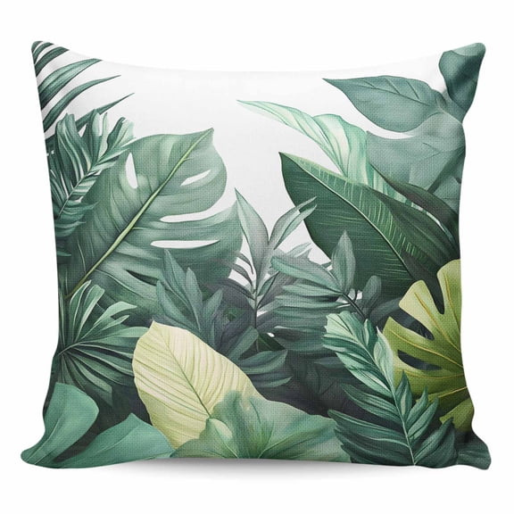 Throw Pillow Covers 18x18 Inch, Tropical Leaves Decorative Pillow Cases for Couch Sofa Bed, Watercolor Summer Botanical Leaf Plants Cotton Linen Square Home Decor Pillowcases with Hidden Zipper
