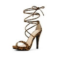 thumbnail image 1 of BLISSFUL STEP Sandales pour Femmes Talons Aiguilles Talons Plateforme Sandales à Lacets Léopard 8.5, 1 of 8