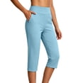 thumbnail image 2 of Lovzfmll Active Cropped Pants for Women, Plus Size Stretch Yoga Capris, Casual Fitness Bottoms Light Blue, 2XL, 2 of 8