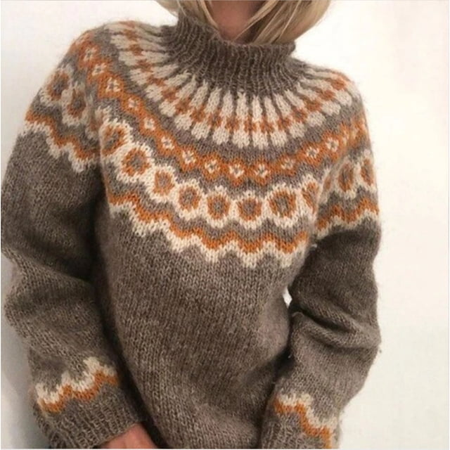 Suéter de cuello alto de mujer de Europa y América de otoño e invierno, suéter de jacquard de aguja gruesa, top de punto para mujer