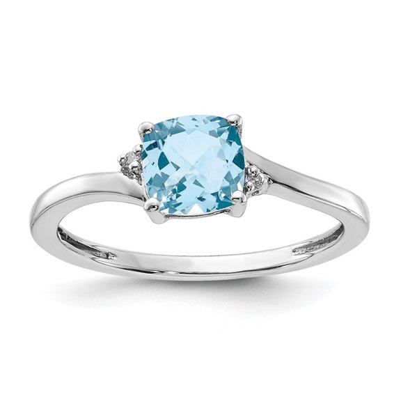 Auriga Fine Jewelry 925 Sterling Silver Aquamarine and Diamond Ring for Women Size 7