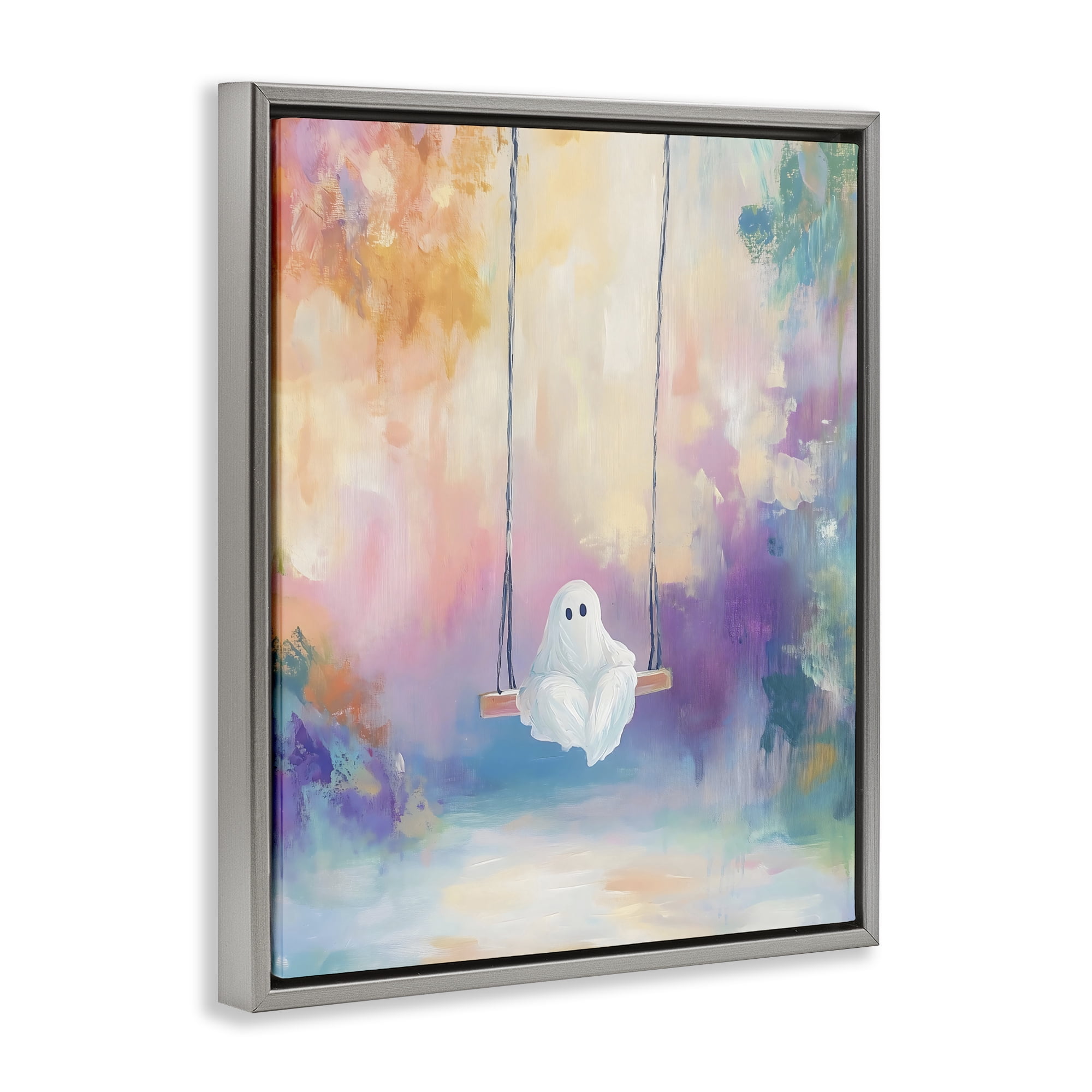 Stupell Industries Watercolor Ghost on Swing Gray Framed Floater Canvas Wall Art, design by The Prints Vibe